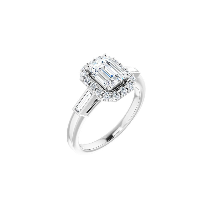 Natural Diamond Emerald Halo-Style Engagement Ring Semi-Mount - Platinum - Series 122884