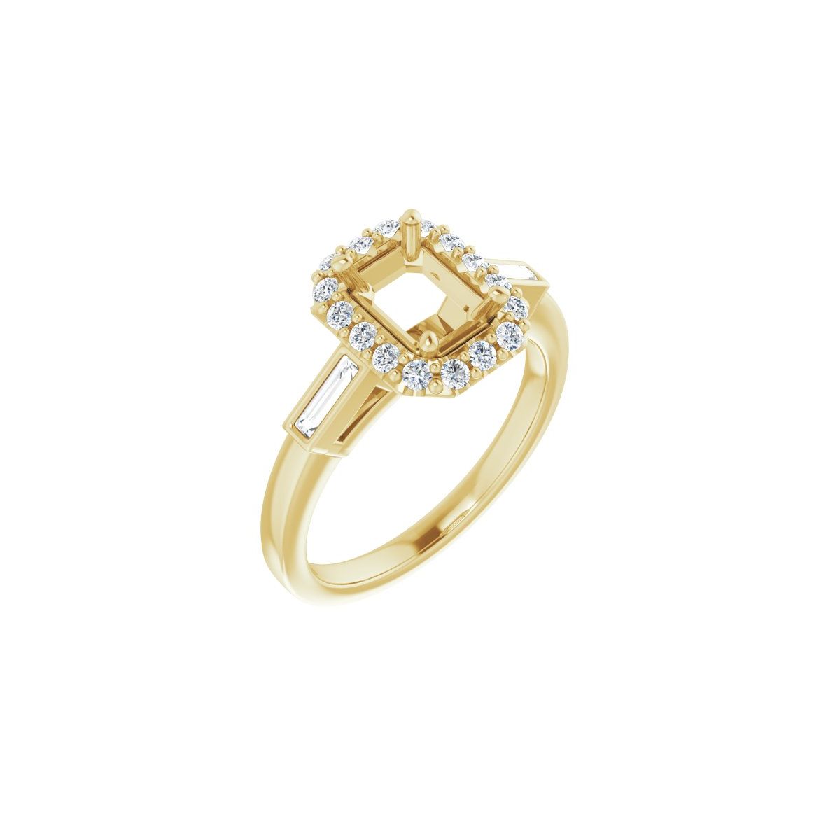 Natural Diamond Emerald Halo-Style Engagement Ring Semi-Mount - 14K Yellow Gold - Series 122884
