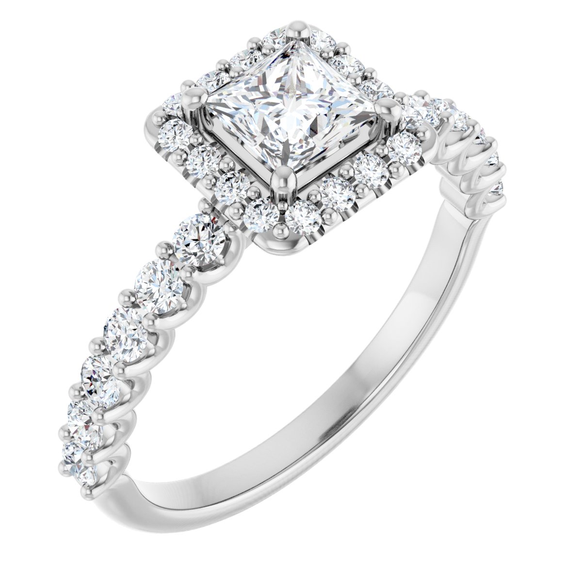 Natural Diamond Square Halo-Style Engagement Ring Semi-Mount - Platinum - Series 123562