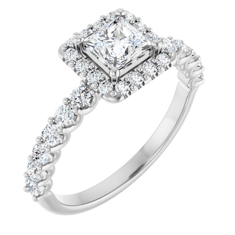 Natural Diamond Square Halo-Style Engagement Ring Semi-Mount - Platinum - Series 123562