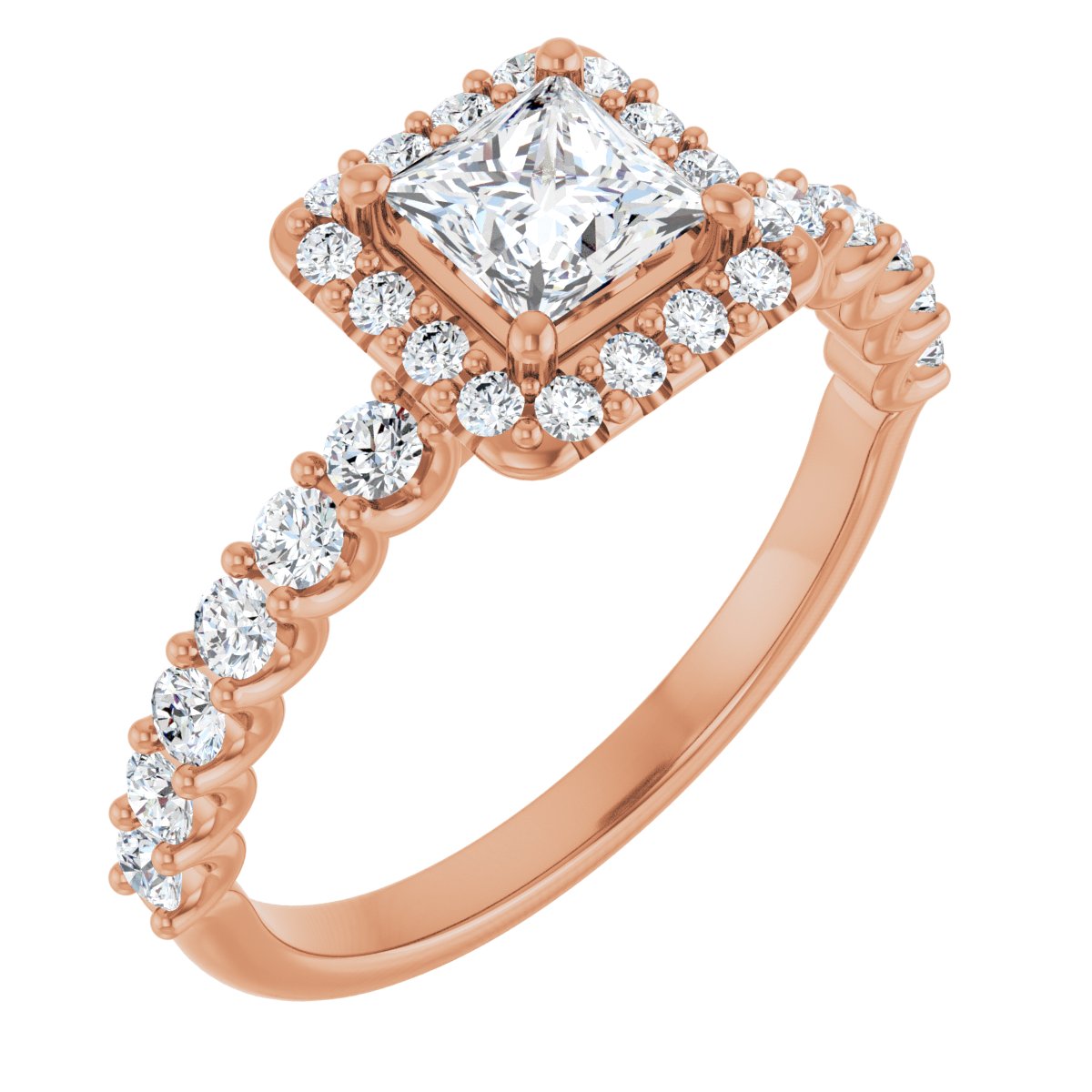 Natural Diamond Square Halo-Style Engagement Ring Semi-Mount - 14K Rose Gold - Series 123562