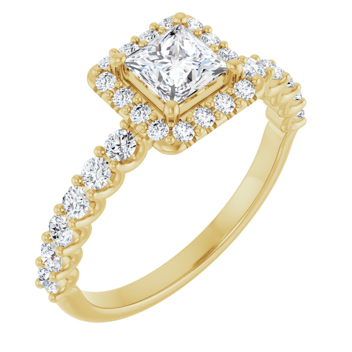 Natural Diamond Square Halo-Style Engagement Ring Semi-Mount - 14K Yellow Gold - Series 123562