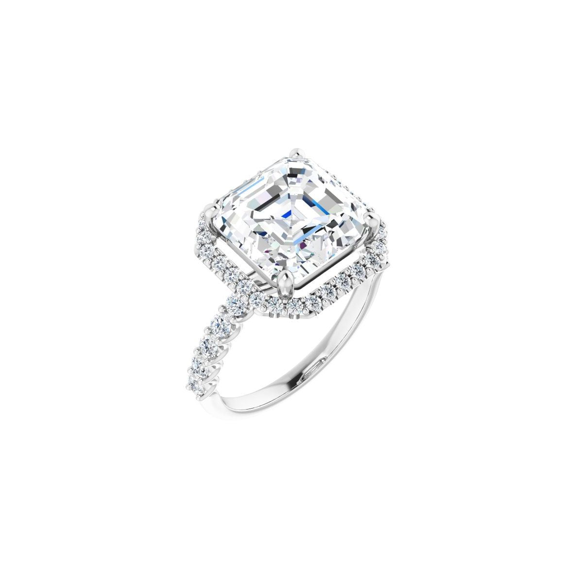 Natural Diamond Asscher Halo-Style Engagement Ring Semi-Mount - Platinum - Series 123562