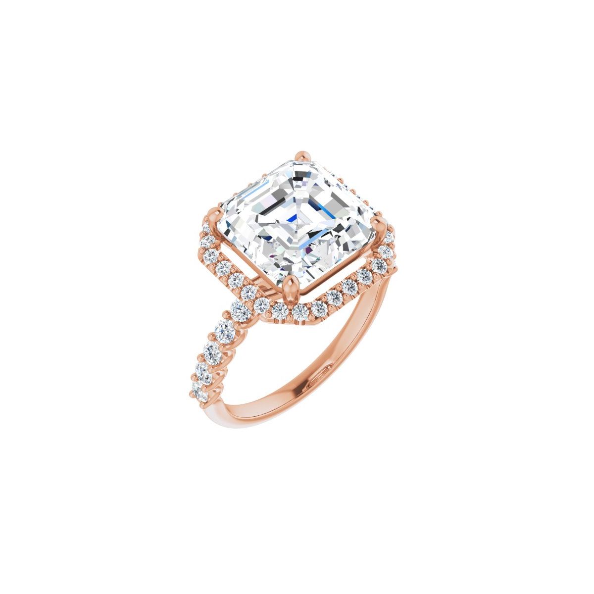 Natural Diamond Asscher Halo-Style Engagement Ring Semi-Mount - 14K Rose Gold - Series 123562