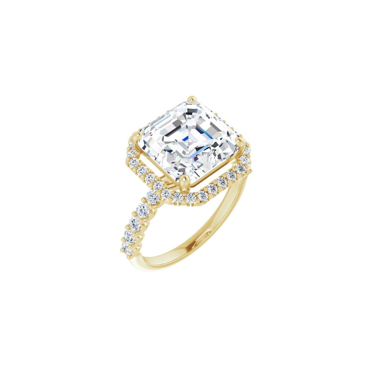 Natural Diamond Asscher Halo-Style Engagement Ring Semi-Mount - 14K Yellow Gold - Series 123562