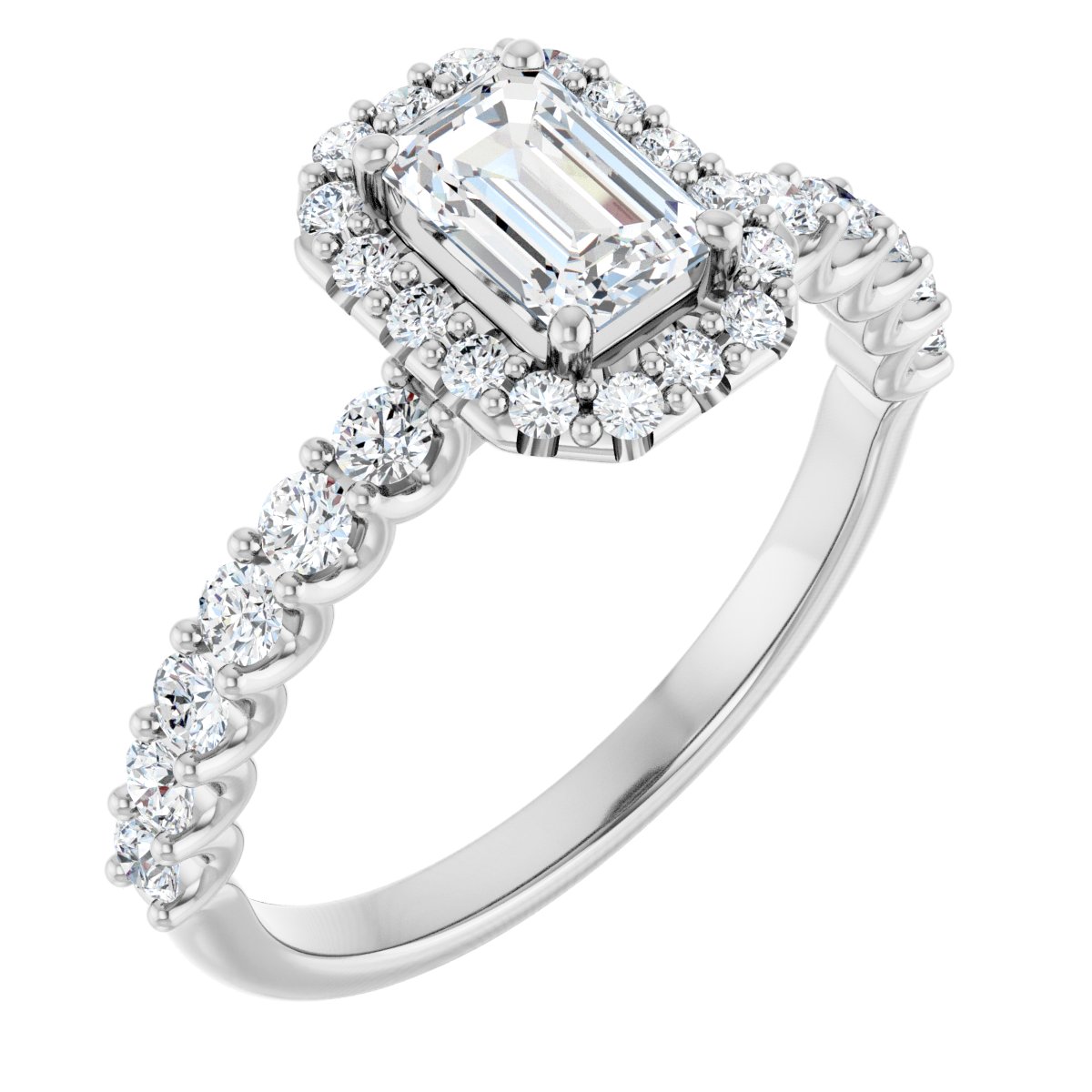 Natural Diamond Emerald Halo-Style Engagement Ring Semi-Mount - Platinum - Series 123562