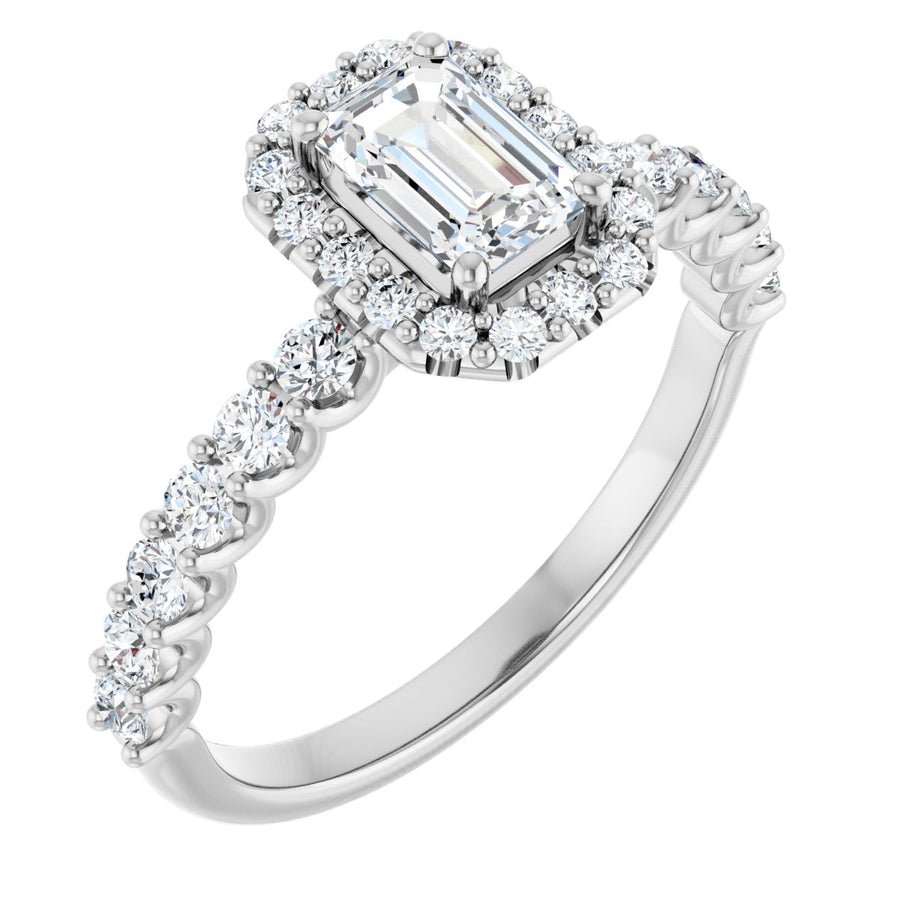 Natural Diamond Emerald Halo-Style Engagement Ring Semi-Mount - Platinum - Series 123562