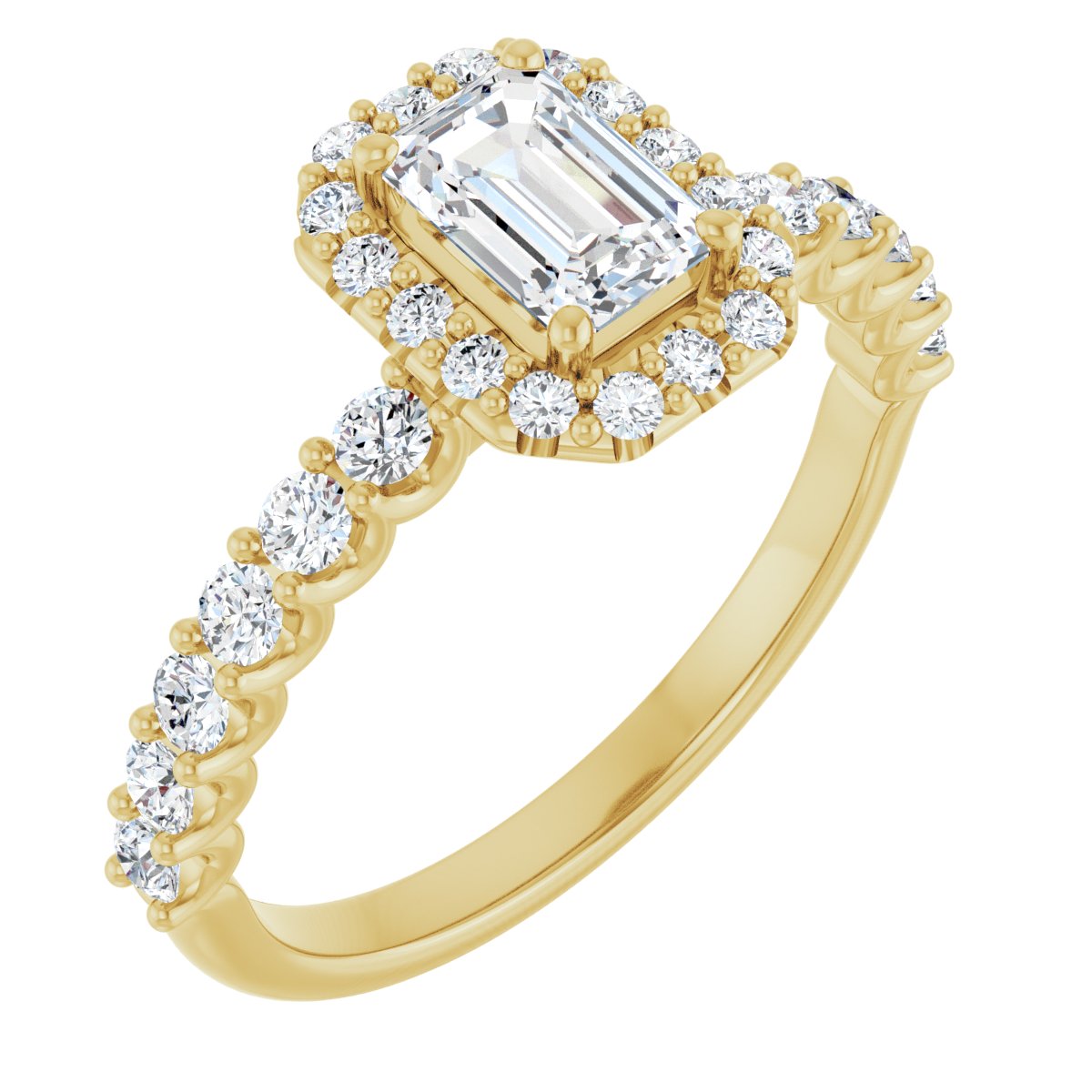 Natural Diamond Emerald Halo-Style Engagement Ring Semi-Mount - 14K Yellow Gold - Series 123562