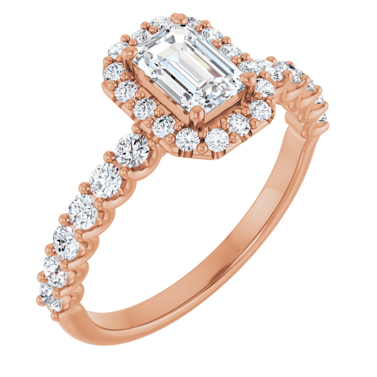 Natural Diamond Emerald Halo-Style Engagement Ring Semi-Mount - 14K Rose Gold - Series 123562