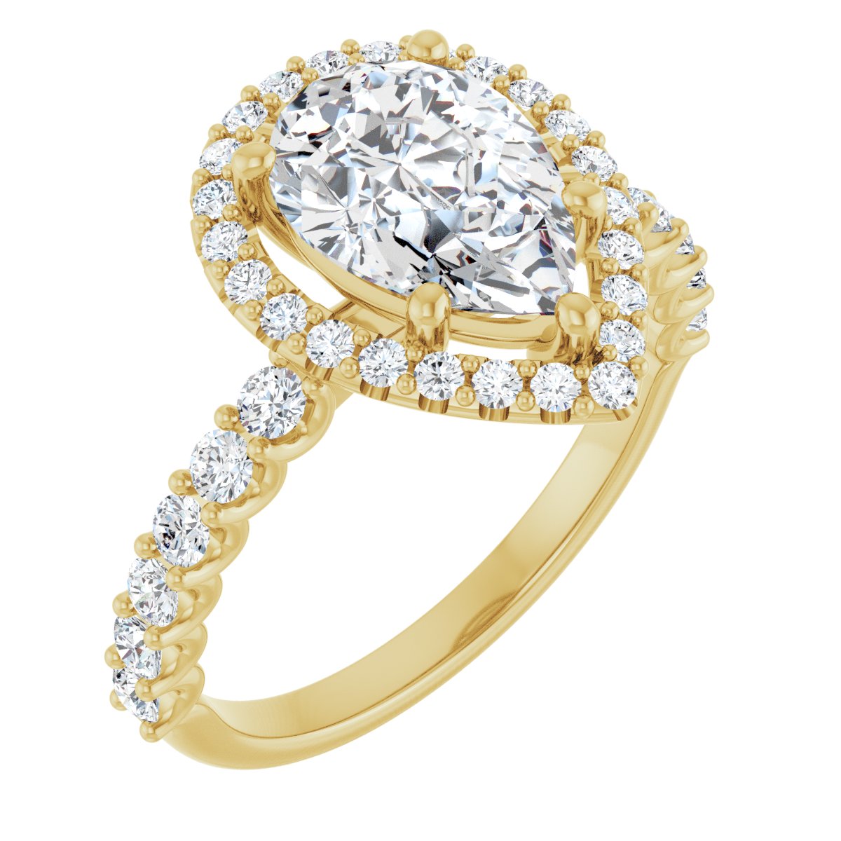 Natural Diamond Pear Halo-Style Engagement Ring Semi-Mount - 14K Yellow Gold - Series 123562