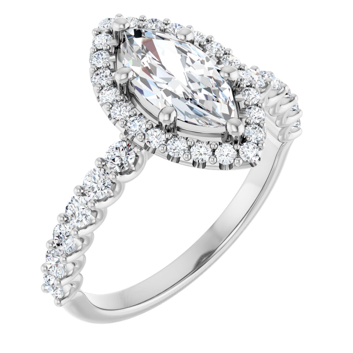 Natural Diamond Marquise Halo-Style Engagement Ring Semi-Mount - Platinum - Series 123562