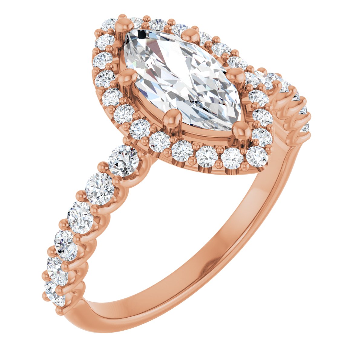 Natural Diamond Marquise Halo-Style Engagement Ring Semi-Mount - 14K Rose Gold - Series 123562