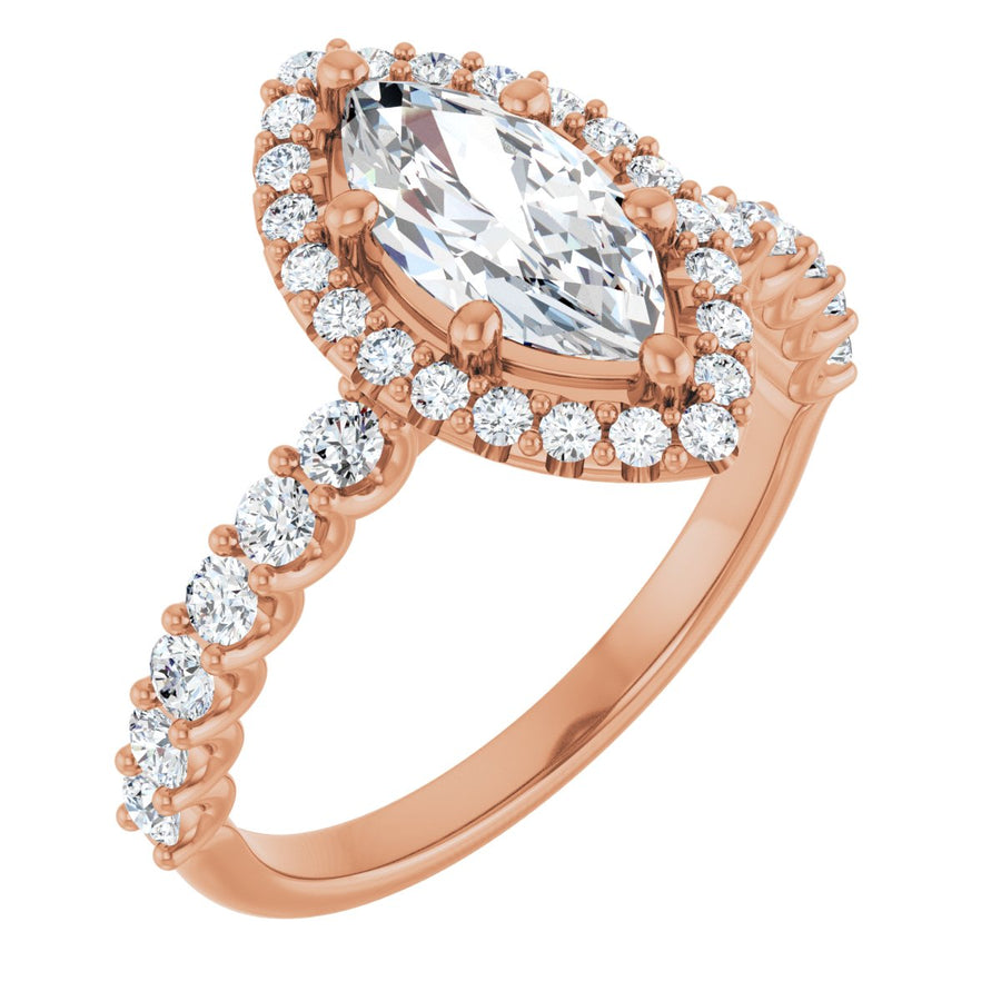 Natural Diamond Marquise Halo-Style Engagement Ring Semi-Mount - 14K Rose Gold - Series 123562
