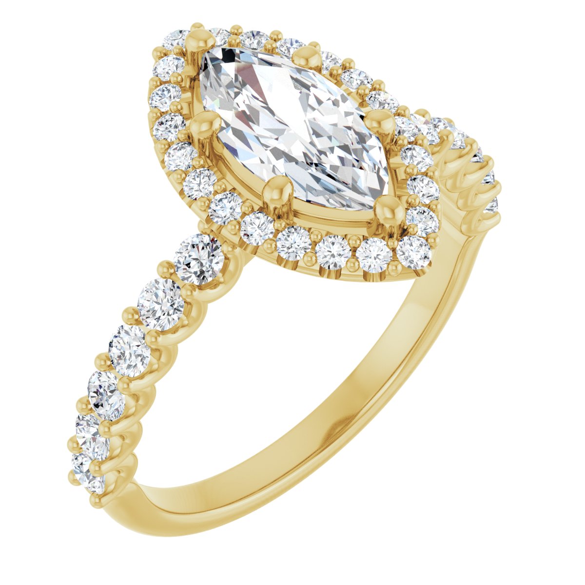 Natural Diamond Marquise Halo-Style Engagement Ring Semi-Mount - 14K Yellow Gold - Series 123562