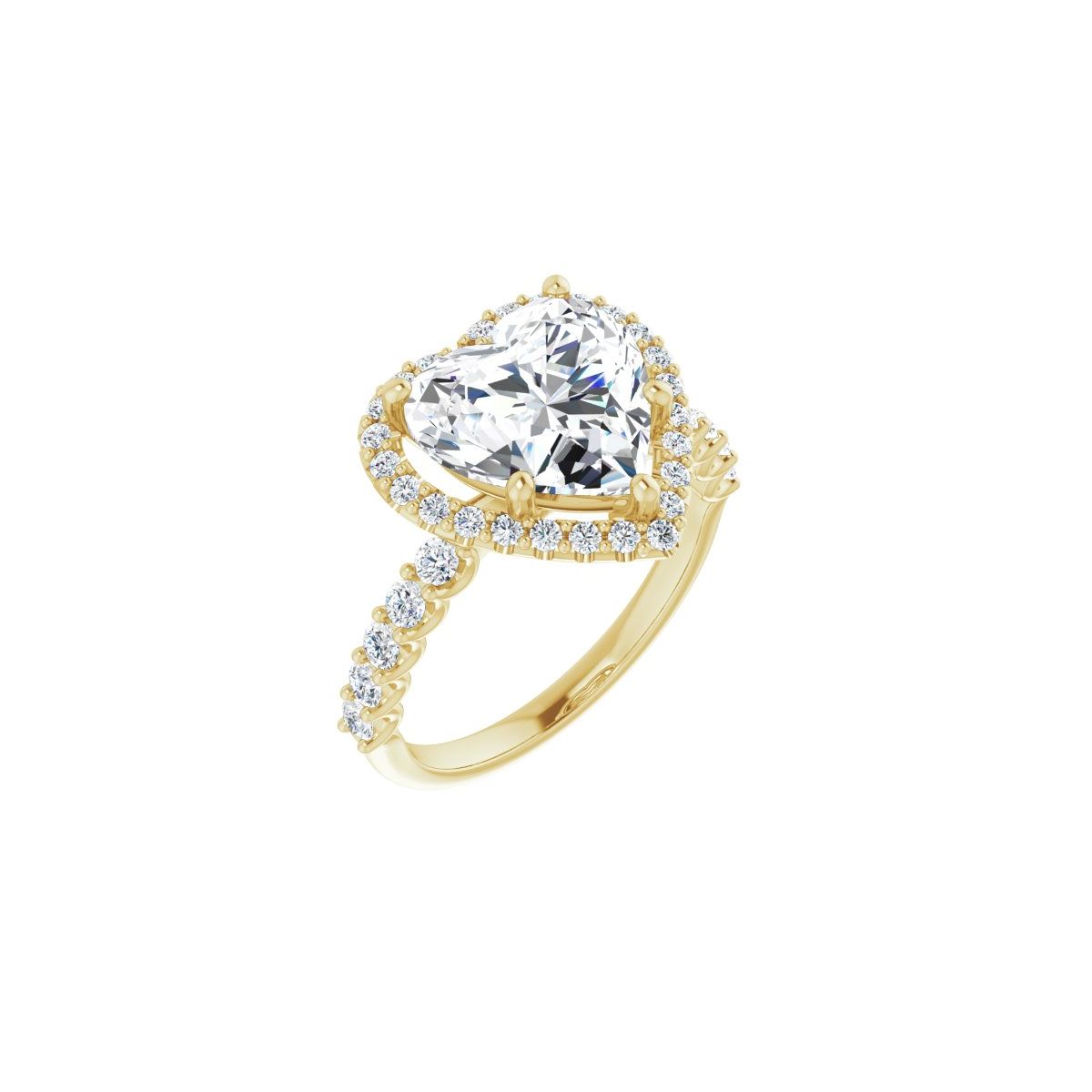 Natural Diamond Heart Halo-Style Engagement Ring Semi-Mount - 14K Yellow Gold - Series 123562