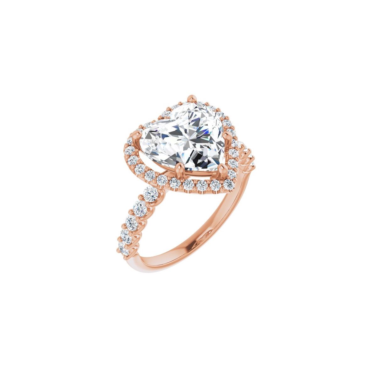 Natural Diamond Heart Halo-Style Engagement Ring Semi-Mount - 14K Rose Gold - Series 123562