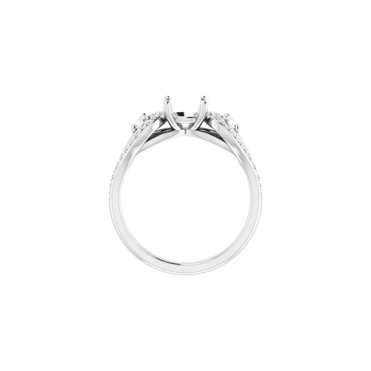 Round Three-Stone Vintage-Inspired Engagement Ring Semi-Mount - gallery - Series 122002