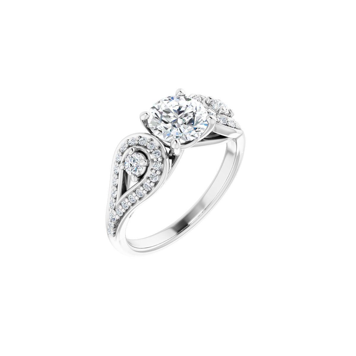 Natural Diamond Round Three-Stone Vintage-Inspired Engagement Ring Semi-Mount - Platinum - Series 122002