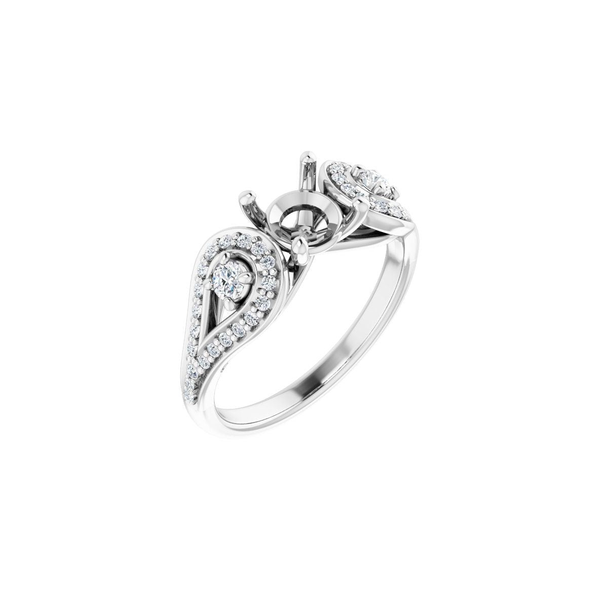 Round Three-Stone Vintage-Inspired Engagement Ring Semi-Mount - gallery - Series 122002