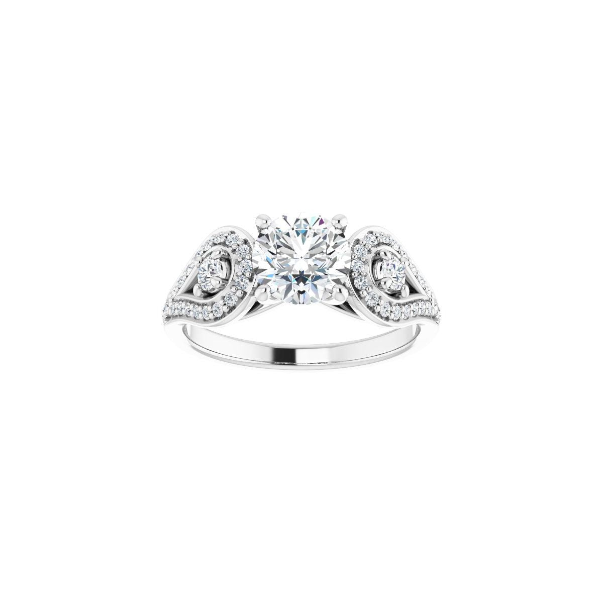 Round Three-Stone Vintage-Inspired Engagement Ring Semi-Mount - gallery - Series 122002