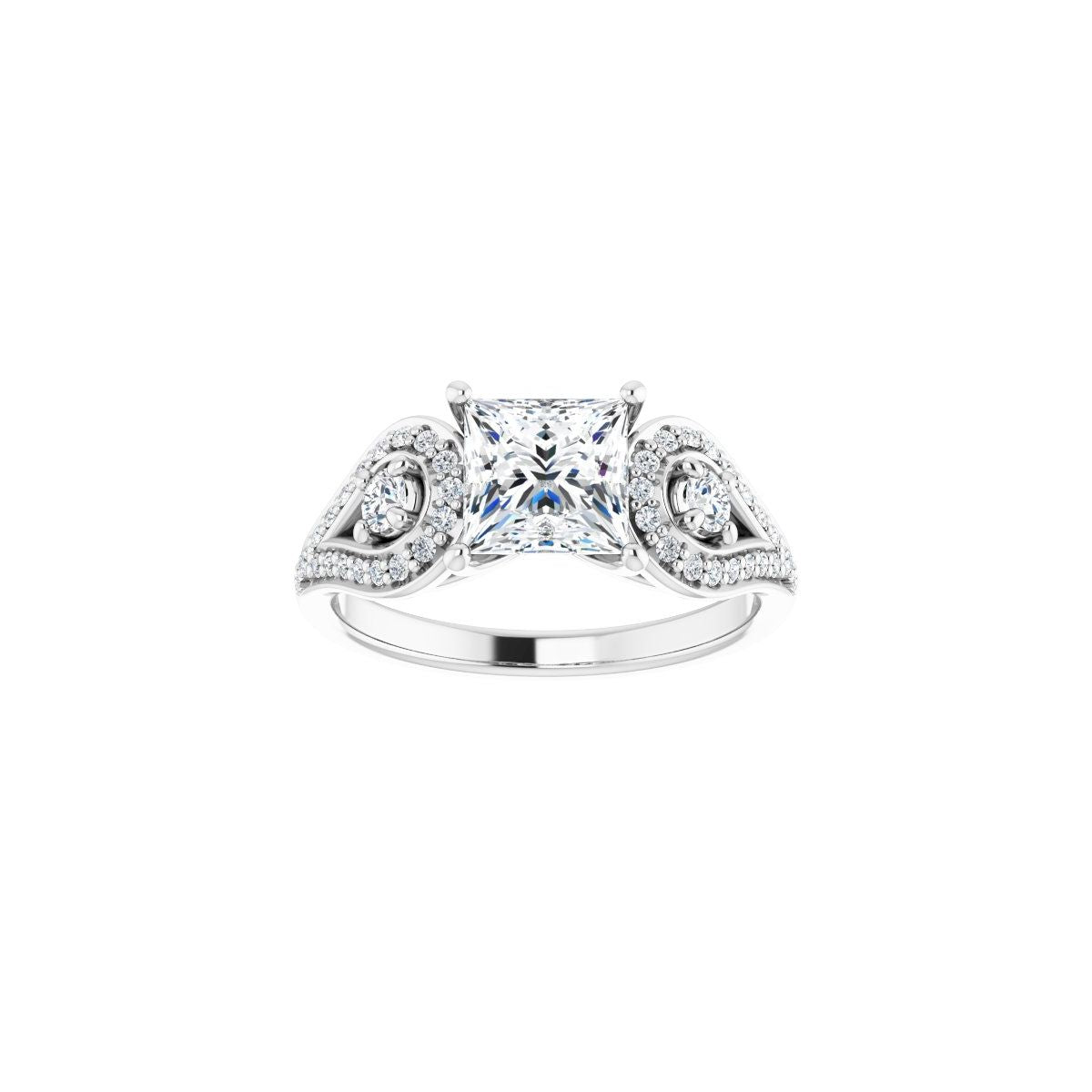 Square Three-Stone Vintage-Inspired Engagement Ring Semi-Mount - gallery - Series 122002