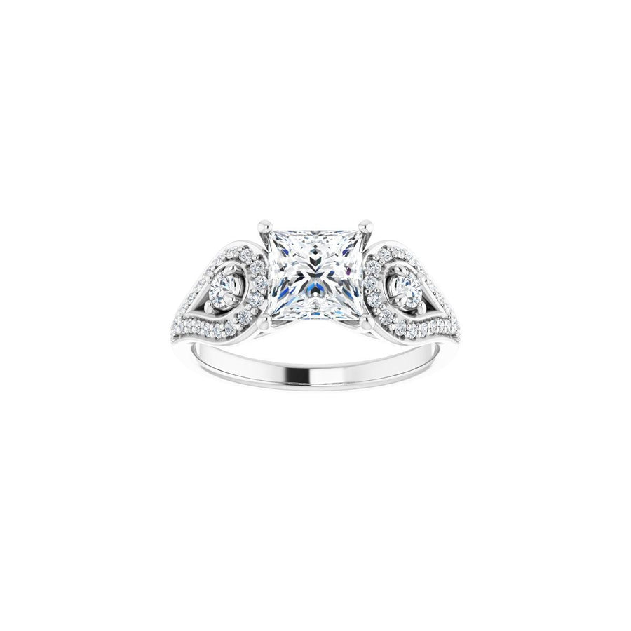 Square Three-Stone Vintage-Inspired Engagement Ring Semi-Mount - gallery - Series 122002