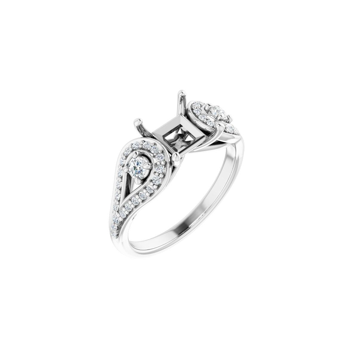 Square Three-Stone Vintage-Inspired Engagement Ring Semi-Mount - gallery - Series 122002