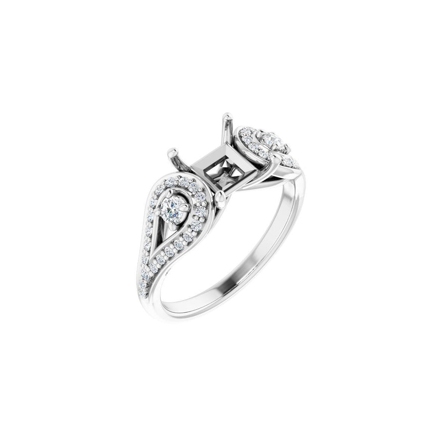 Square Three-Stone Vintage-Inspired Engagement Ring Semi-Mount - gallery - Series 122002