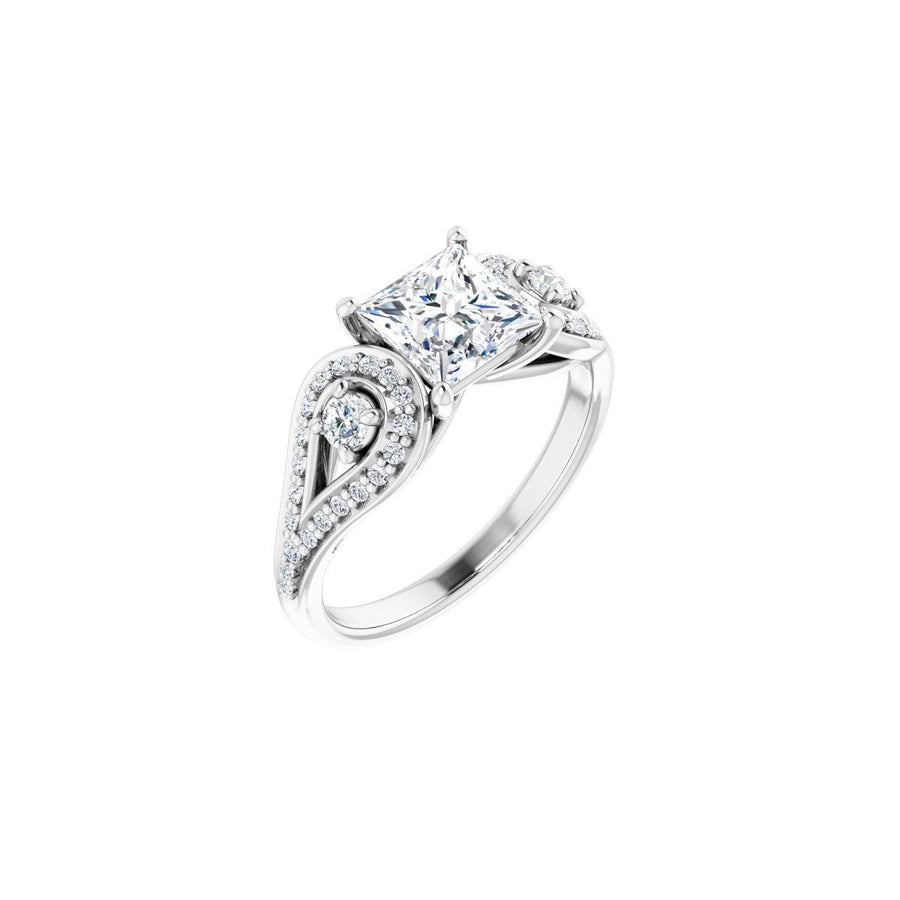 Square Three-Stone Vintage-Inspired Engagement Ring Semi-Mount - gallery - Series 122002