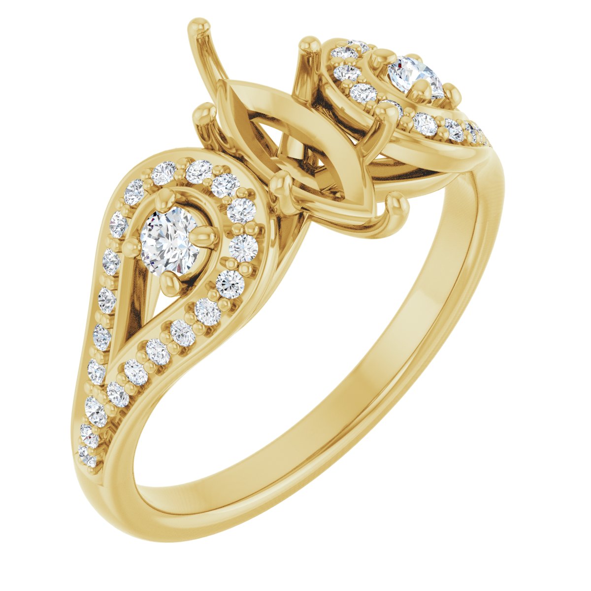 Marquise Three-Stone Vintage-Inspired Engagement Ring Semi-Mount - gallery - Series 122002