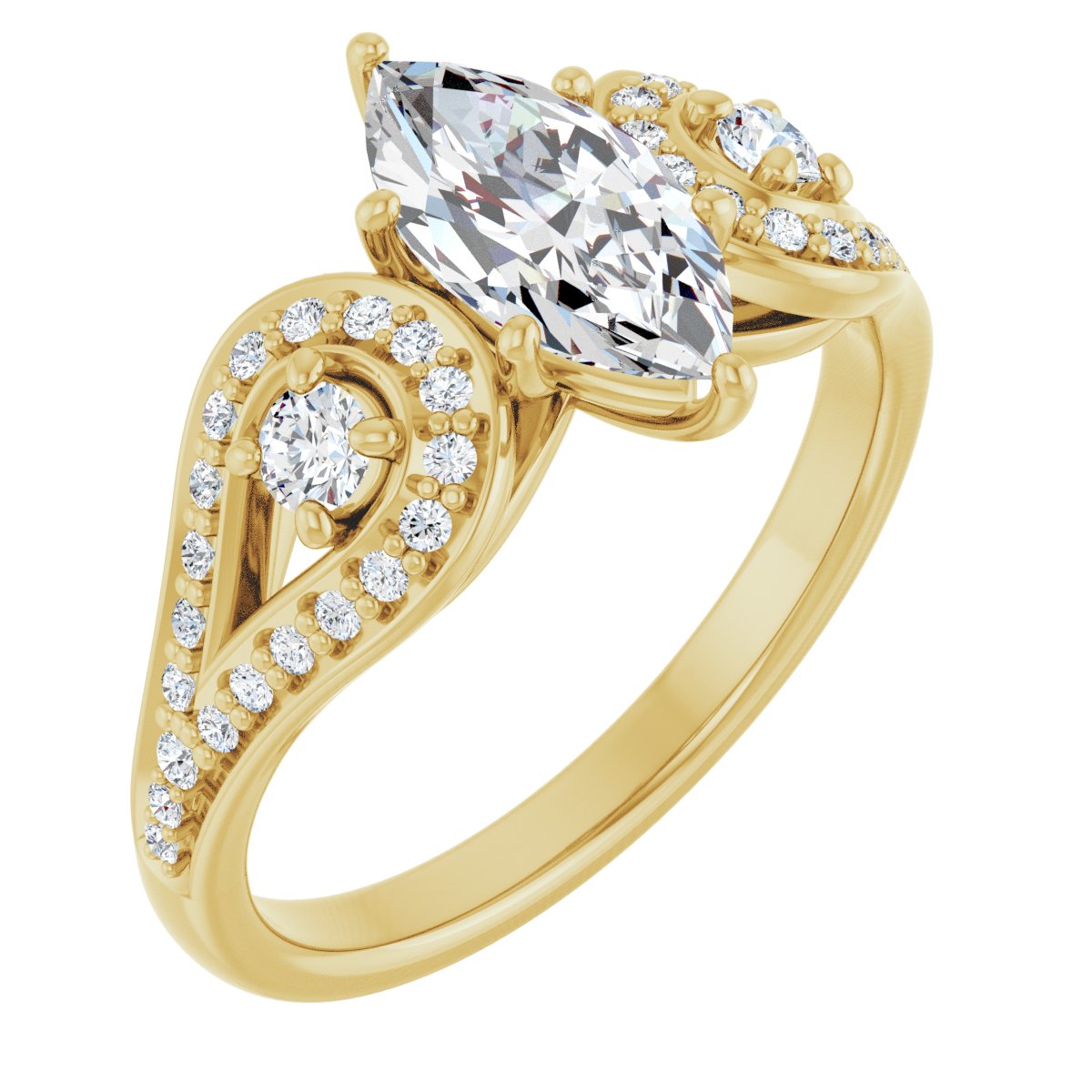Marquise Three-Stone Vintage-Inspired Engagement Ring Semi-Mount - gallery - Series 122002