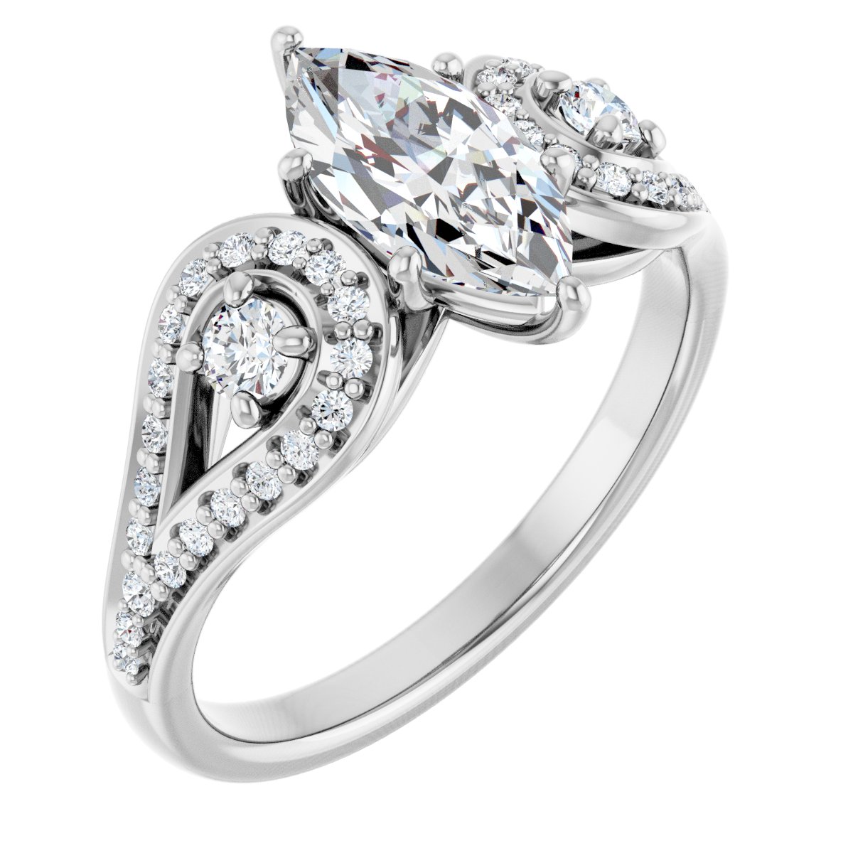 Marquise Three-Stone Vintage-Inspired Engagement Ring Semi-Mount - gallery - Series 122002
