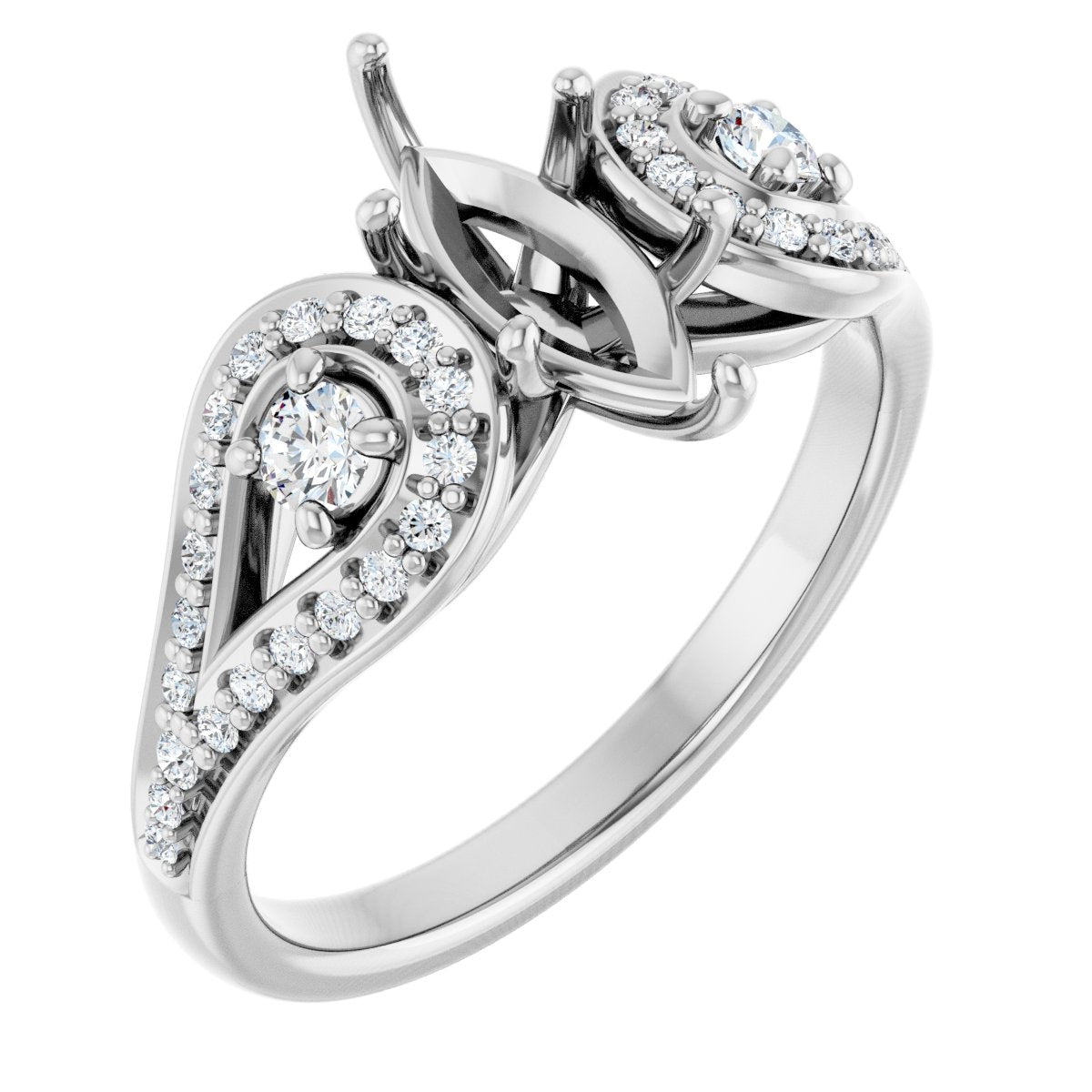 Marquise Three-Stone Vintage-Inspired Engagement Ring Semi-Mount - gallery - Series 122002