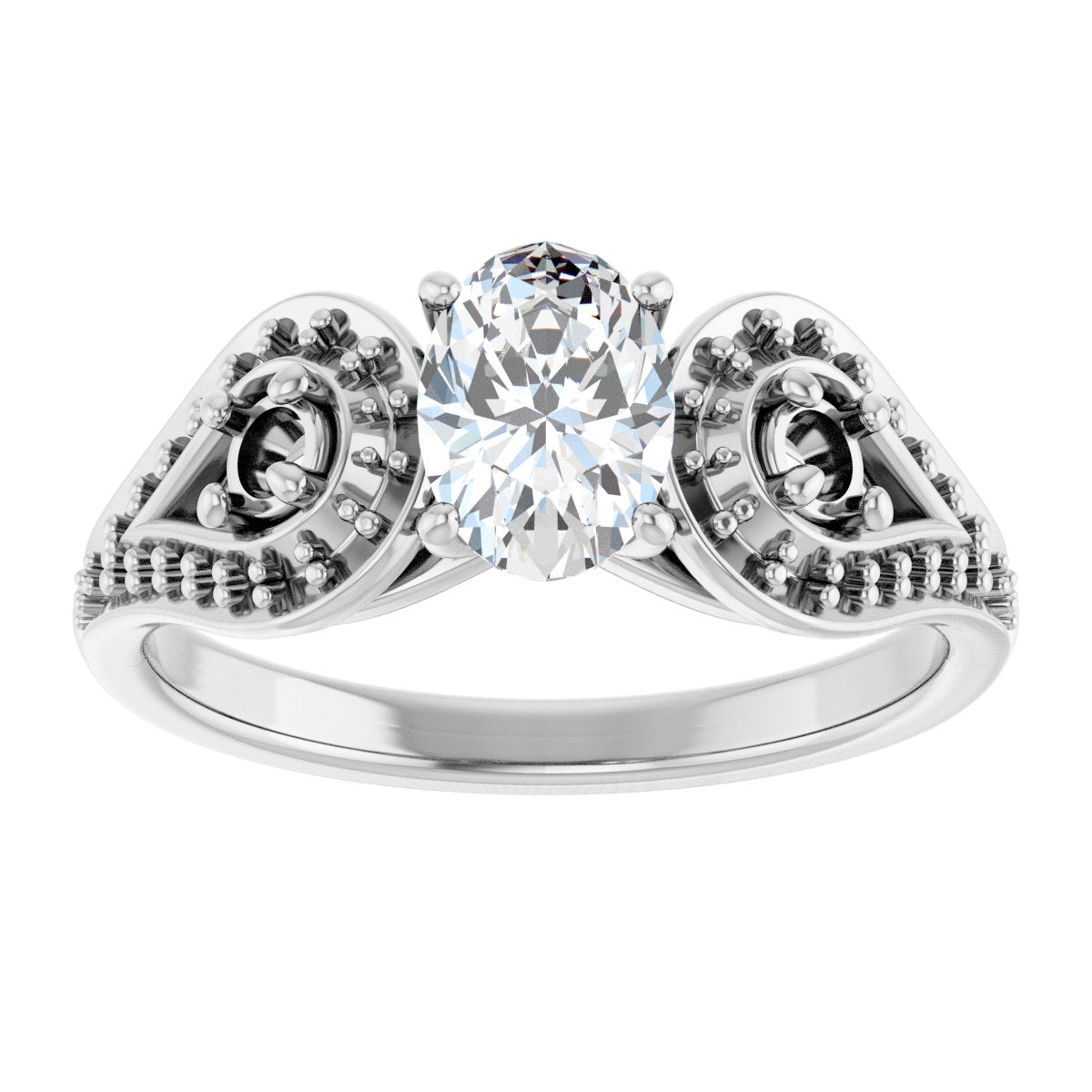 Oval Three-Stone Vintage-Inspired Engagement Ring Semi-Mount - gallery - Series 122002