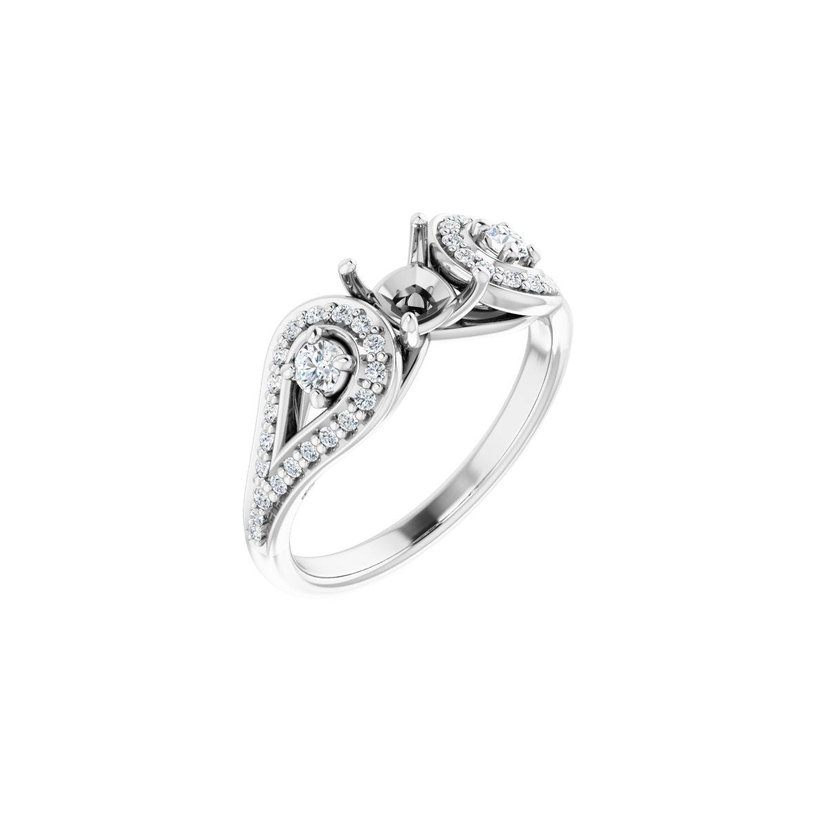 Cushion Three-Stone Vintage-Inspired Engagement Ring Semi-Mount - gallery - Series 122002