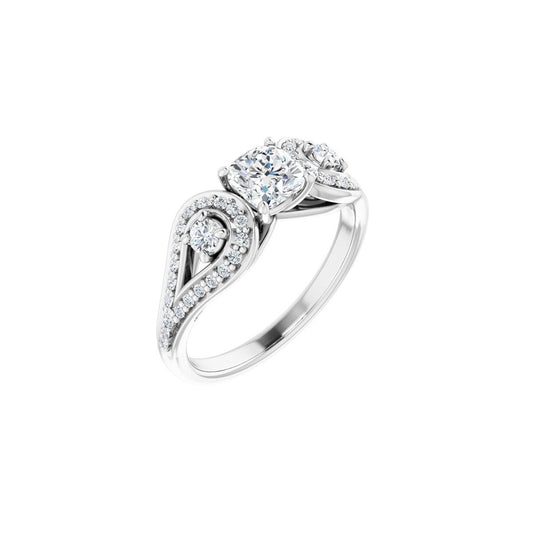 Cushion Three-Stone Vintage-Inspired Engagement Ring Semi-Mount - gallery - Series 122002