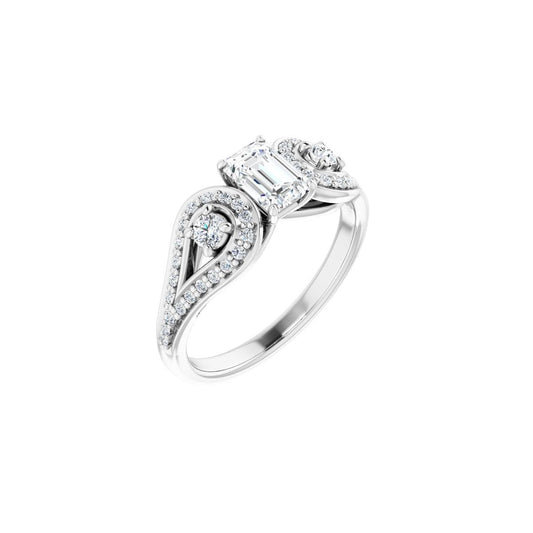 Emerald Three-Stone Vintage-Inspired Engagement Ring Semi-Mount - gallery - Series 122002