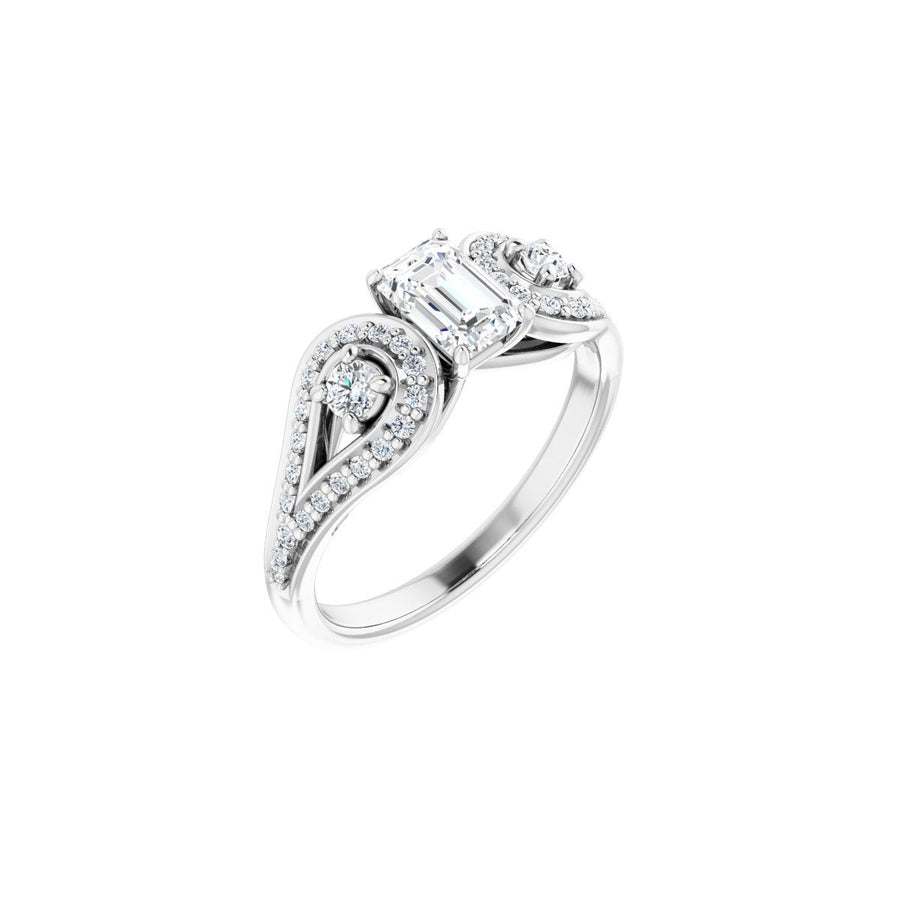 Emerald Three-Stone Vintage-Inspired Engagement Ring Semi-Mount - gallery - Series 122002