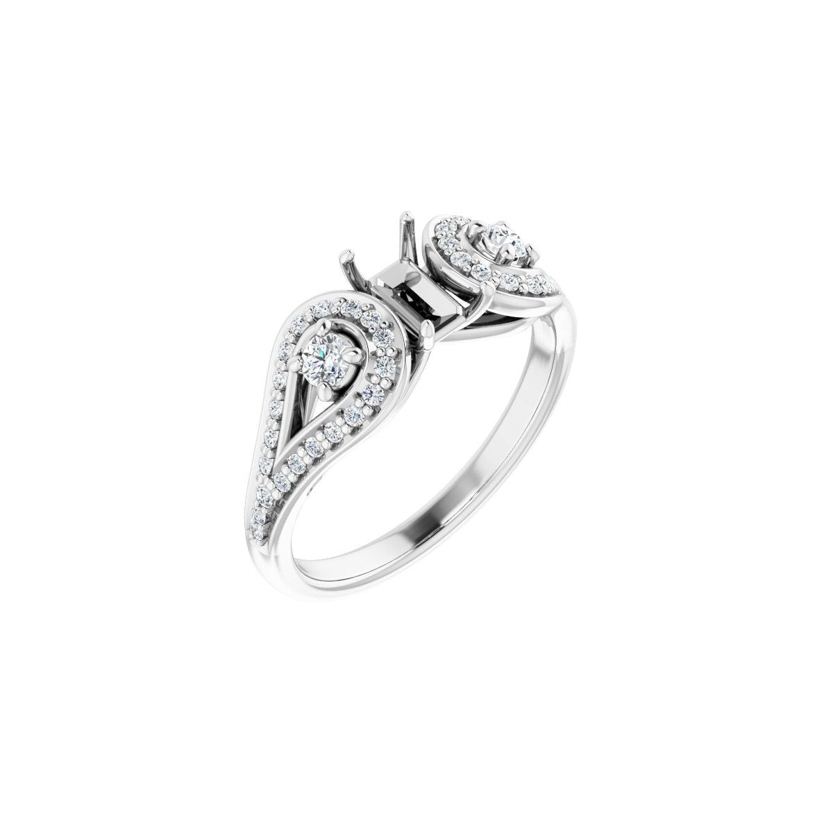 Emerald Three-Stone Vintage-Inspired Engagement Ring Semi-Mount - gallery - Series 122002