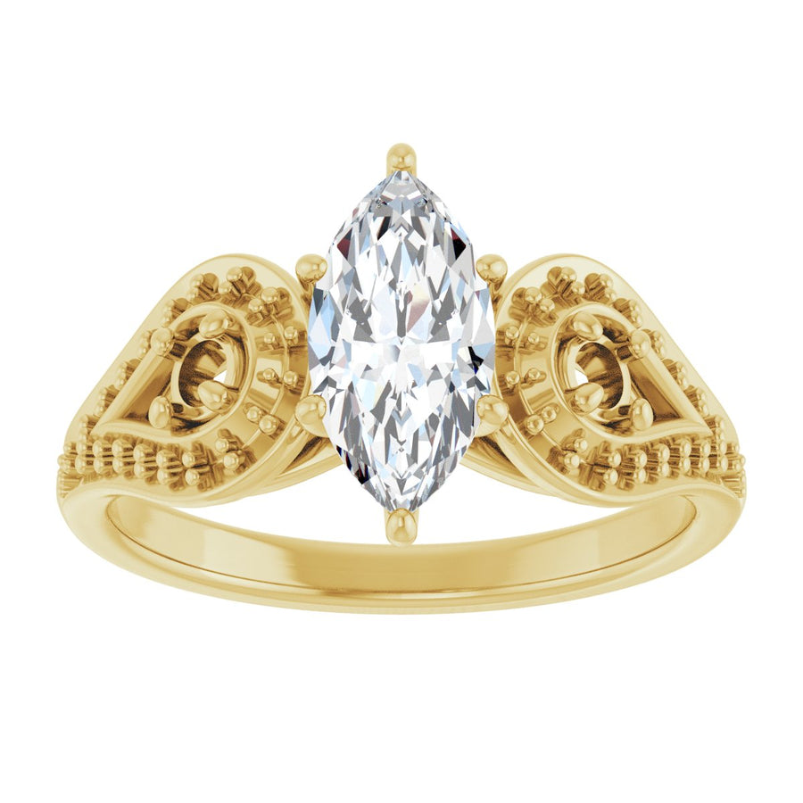 Marquise Three-Stone Vintage-Inspired Engagement Ring Semi-Mount - gallery - Series 122002