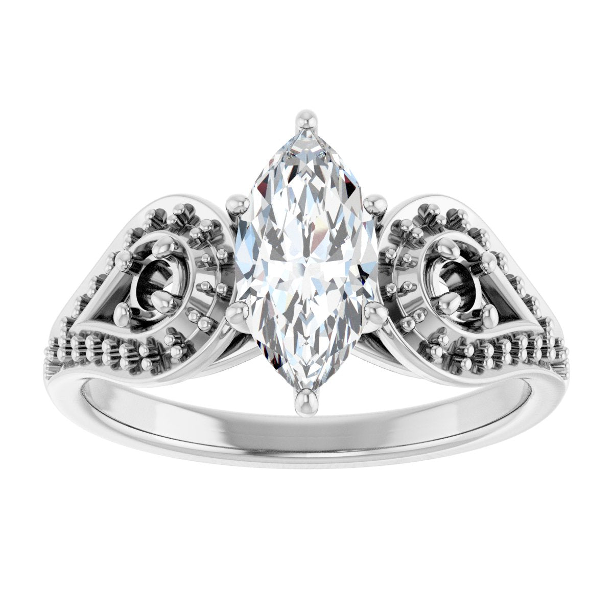 Marquise Three-Stone Vintage-Inspired Engagement Ring Semi-Mount - gallery - Series 122002