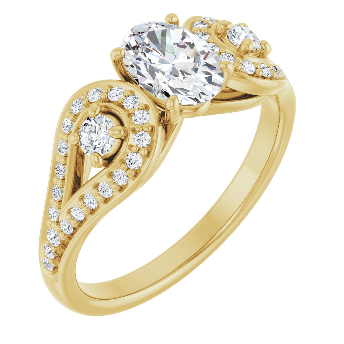 Oval Three-Stone Vintage-Inspired Engagement Ring Semi-Mount - gallery - Series 122002