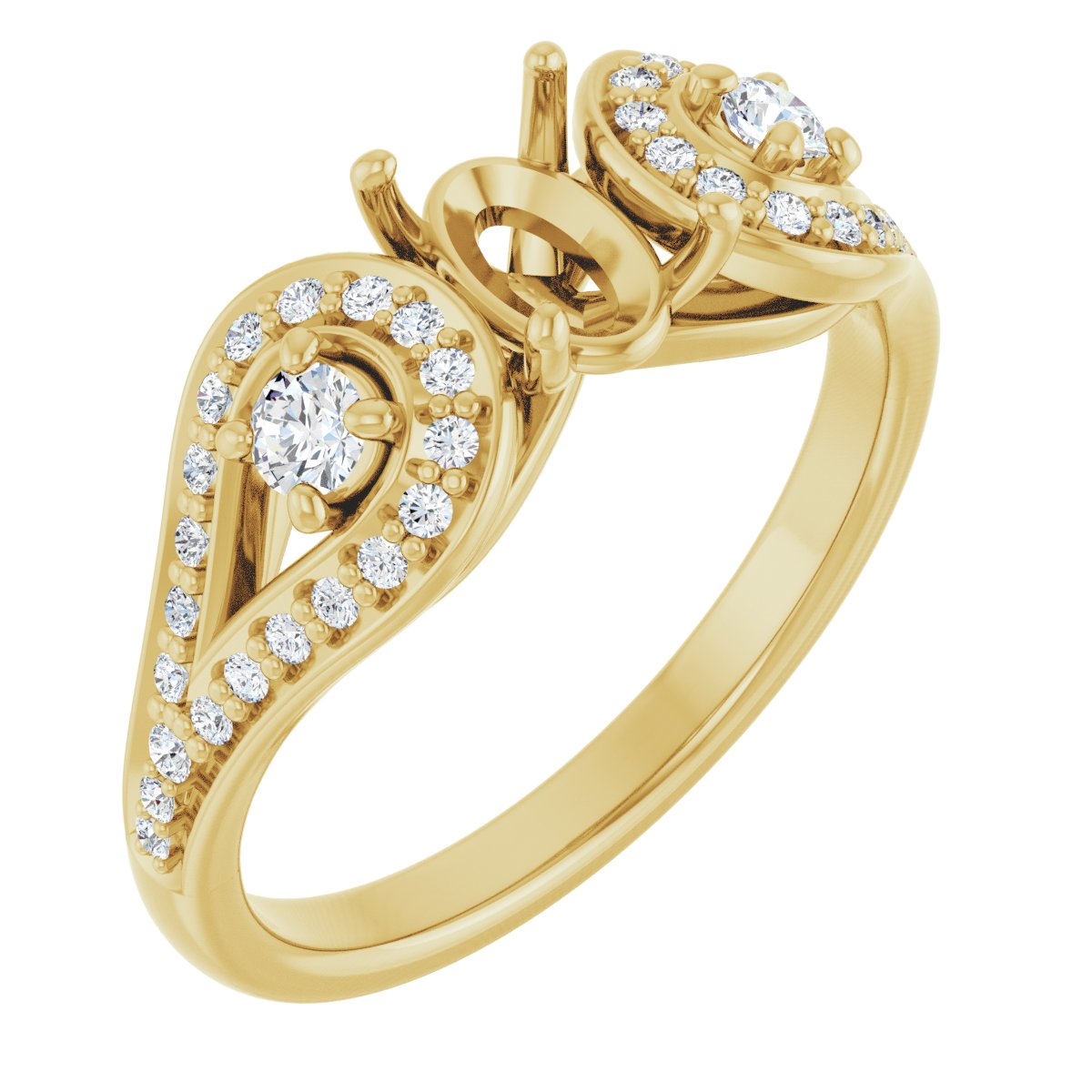 Oval Three-Stone Vintage-Inspired Engagement Ring Semi-Mount - gallery - Series 122002