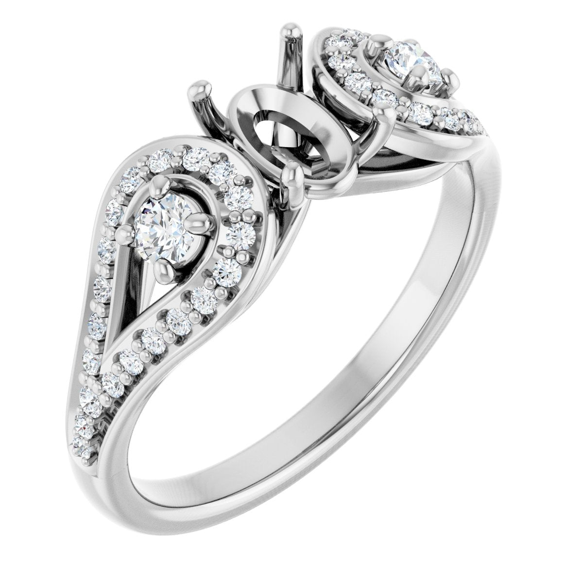 Oval Three-Stone Vintage-Inspired Engagement Ring Semi-Mount - gallery - Series 122002