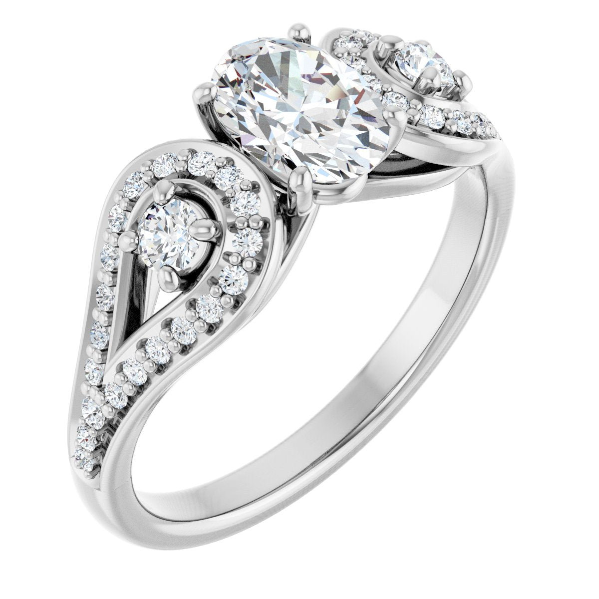 Oval Three-Stone Vintage-Inspired Engagement Ring Semi-Mount - gallery - Series 122002