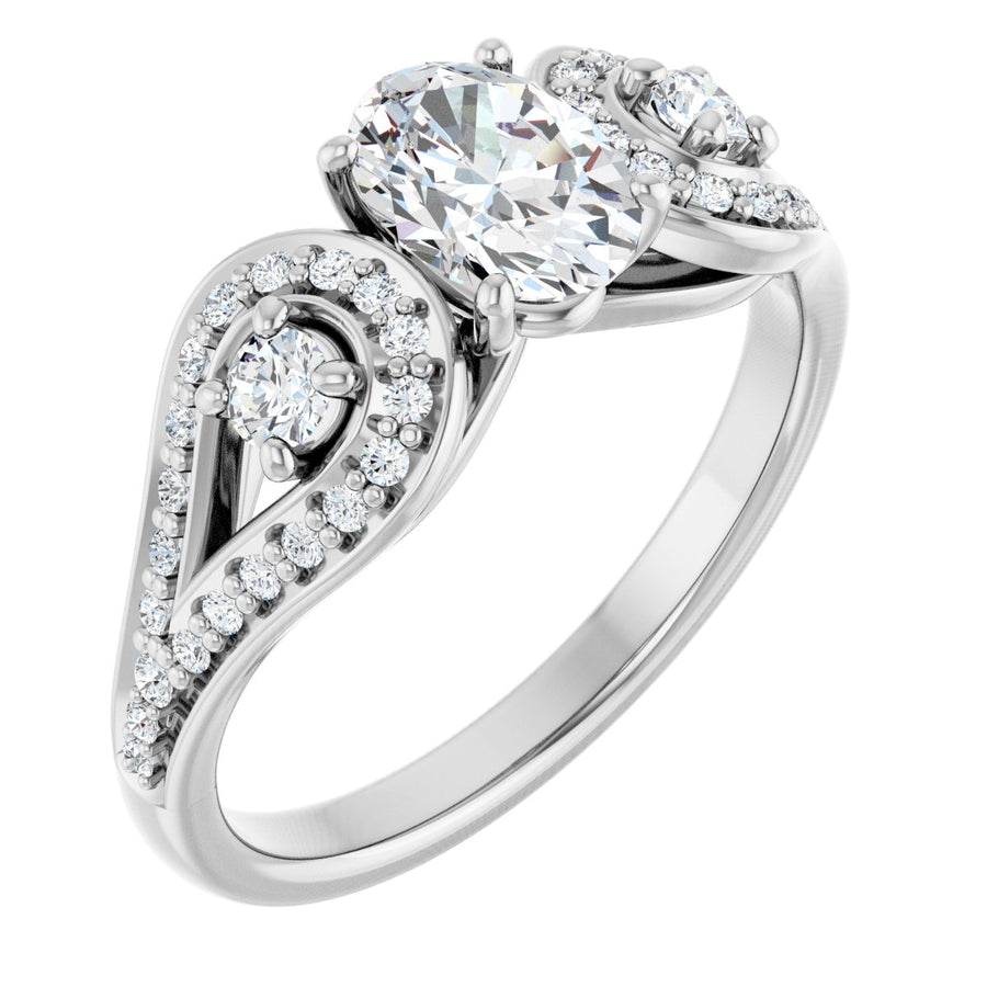 Oval Three-Stone Vintage-Inspired Engagement Ring Semi-Mount - gallery - Series 122002