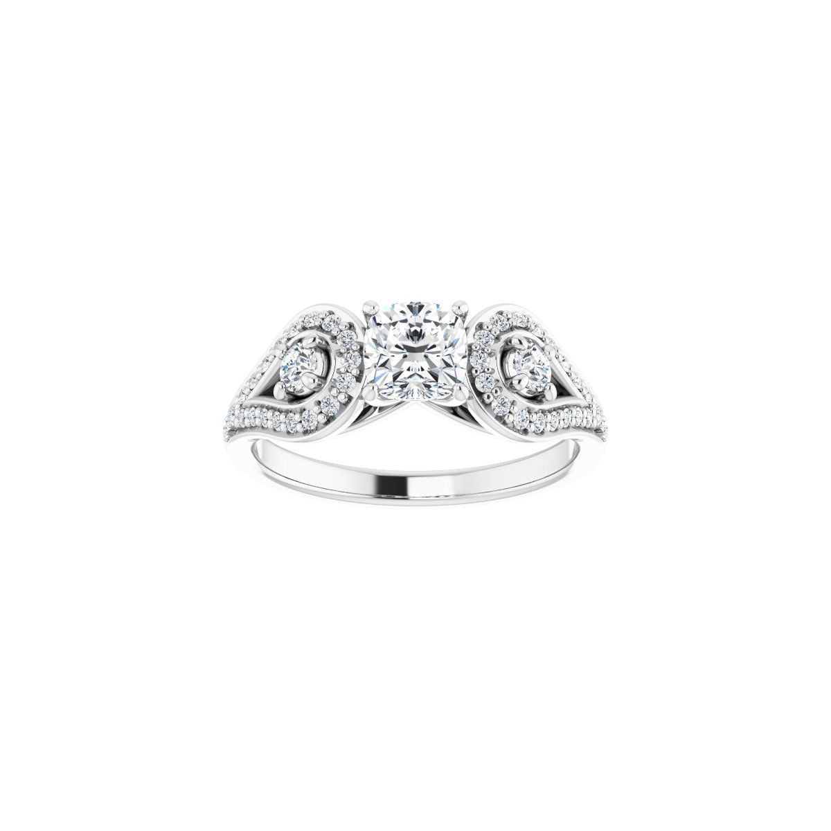 Cushion Three-Stone Vintage-Inspired Engagement Ring Semi-Mount - gallery - Series 122002