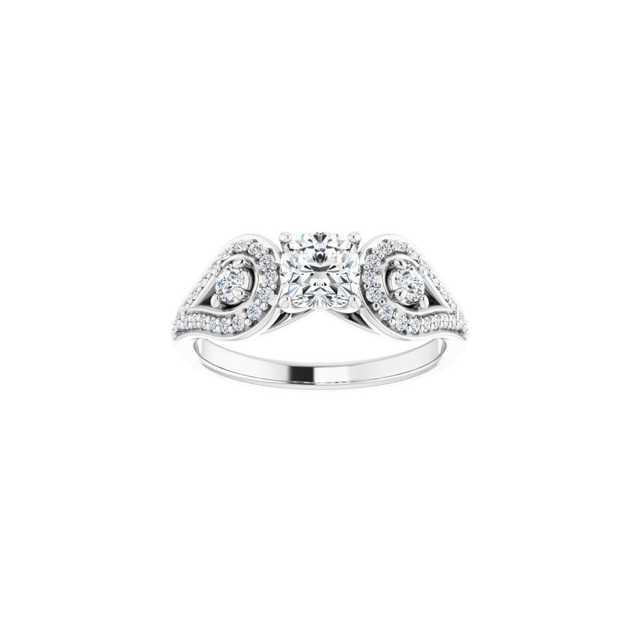 Cushion Three-Stone Vintage-Inspired Engagement Ring Semi-Mount - gallery - Series 122002