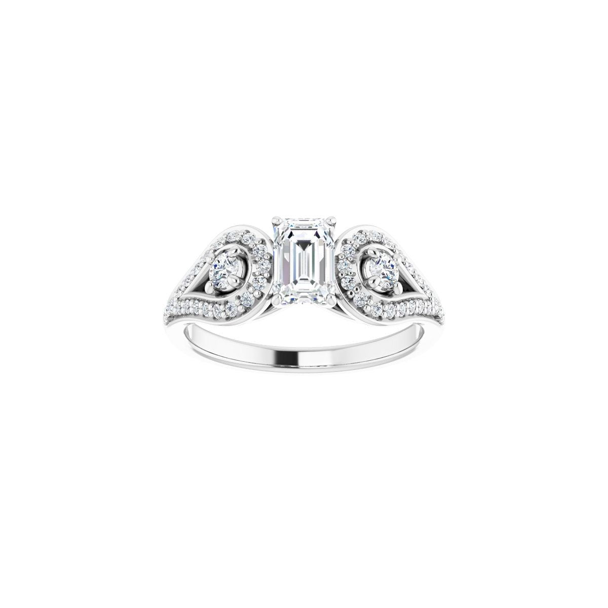 Emerald Three-Stone Vintage-Inspired Engagement Ring Semi-Mount - gallery - Series 122002