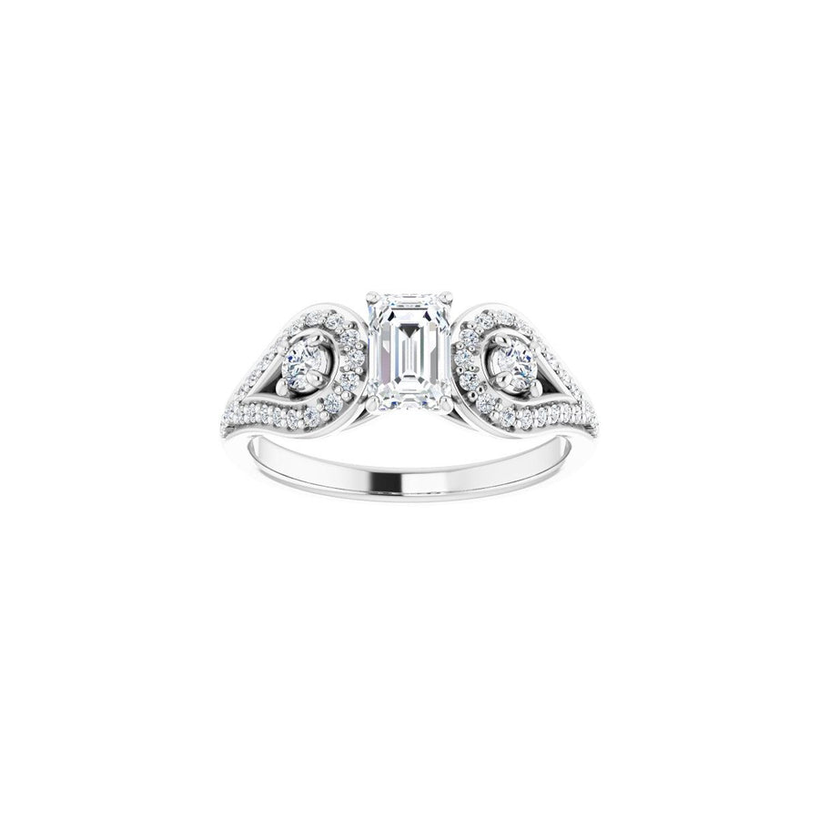 Emerald Three-Stone Vintage-Inspired Engagement Ring Semi-Mount - gallery - Series 122002
